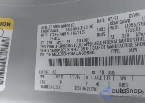 2021 Ford Bronco Badlands from USA, damaged, VIN 1FMEE5DH9MLA69886